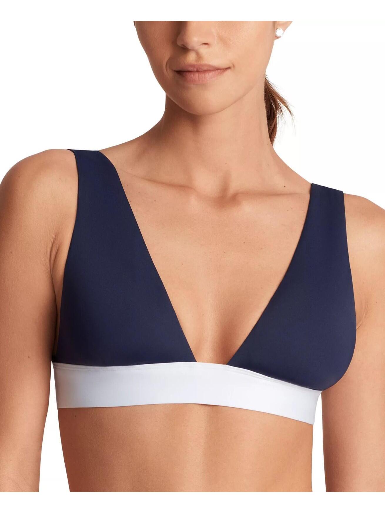 85$ Lauren Ralph Lauren Banded Modern V-Neck Bikini Top Women's Size 6 Blue